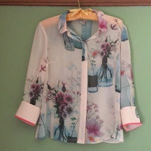 Ted Baker watercolor floral pink blouse size 3